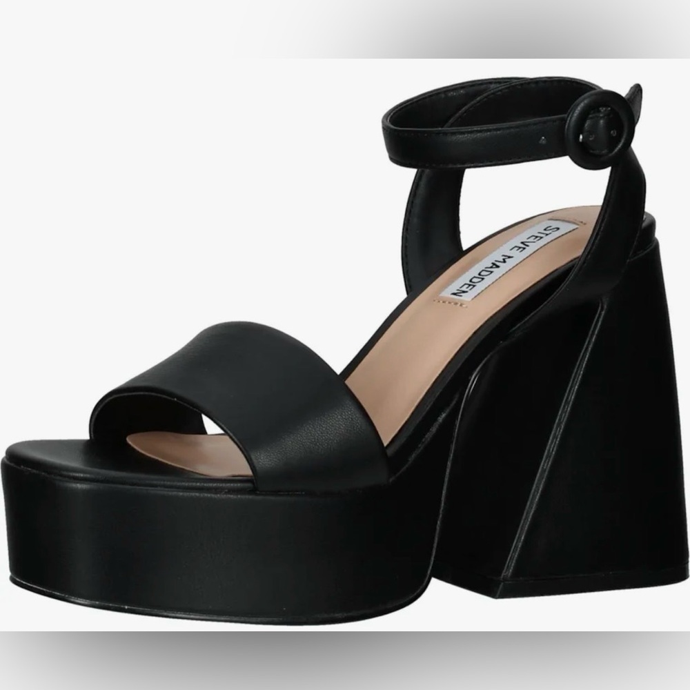 STEVEN NEW YORK BLACK PAYSIN PLATFORM SHOES SIZE 6 ANKLE WRAP BUCKLE
